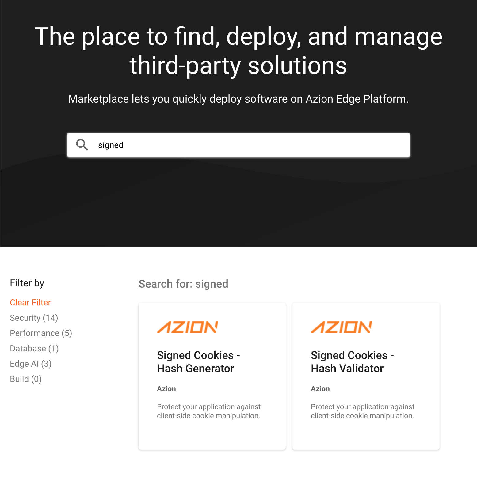 Image from Azion's Marketplace page