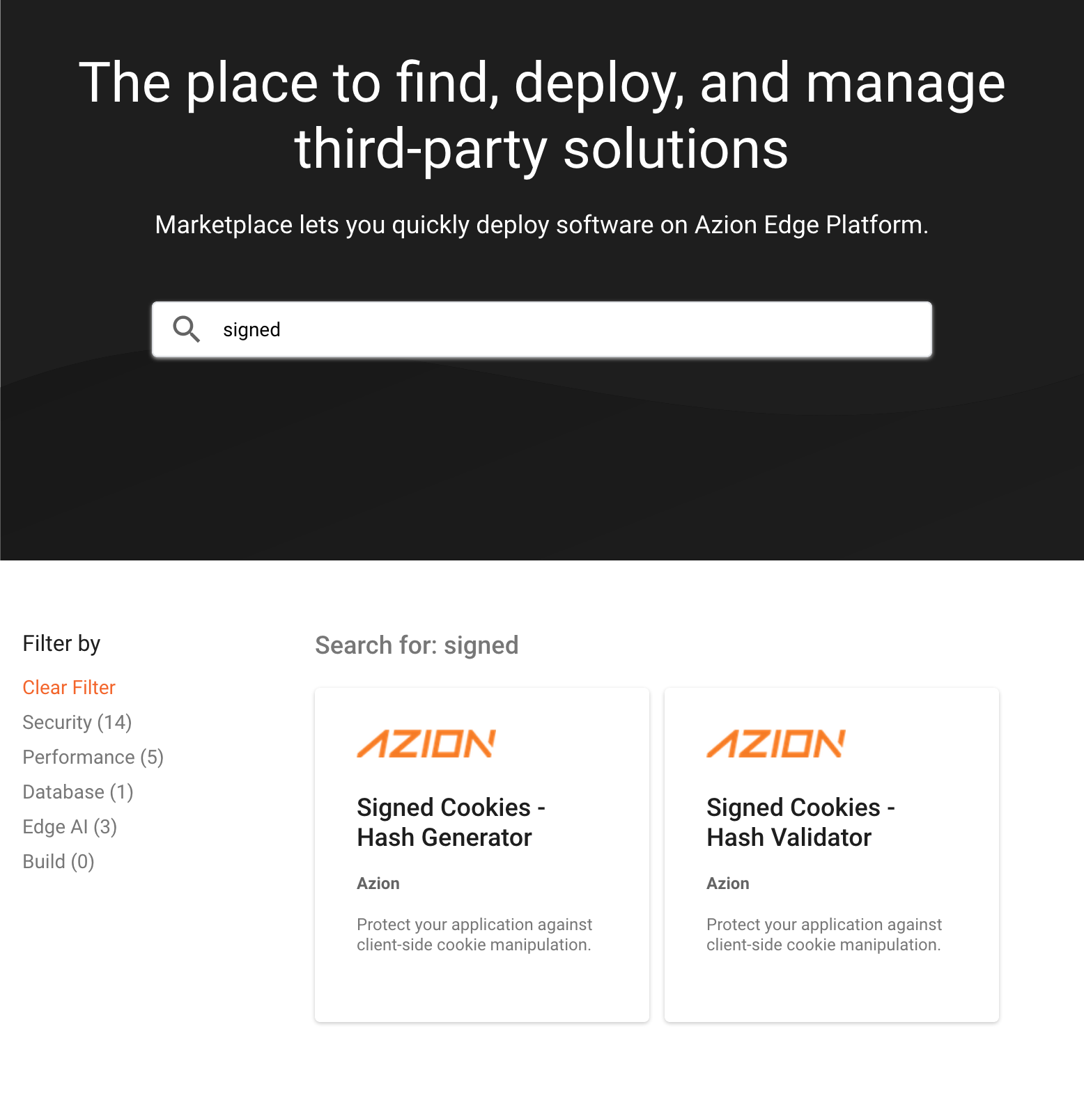 Azion's Marketplace page Image from Azion's Marketplace page