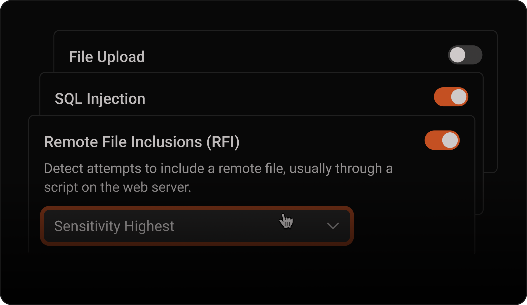 Ajuste del límite de sensibilidad por tipo de amenaza.