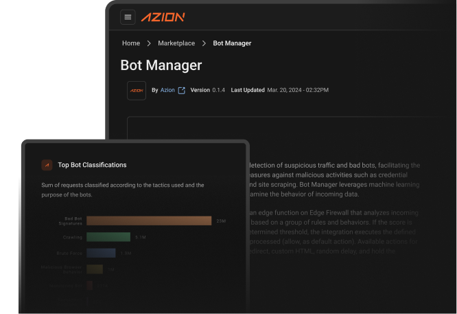 Azion Bot Manager dashboard, displaying resources related to the bot management use case.