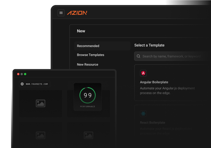 Azion Templates solution overview, presenting resources relevant for Jamstack websites use case.