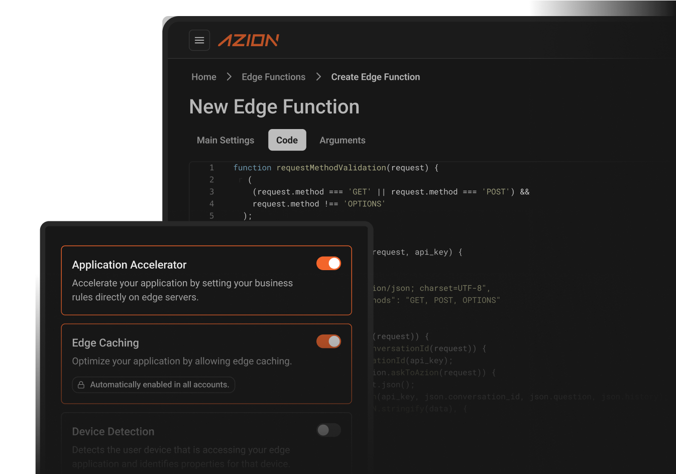 Dashboard illustrating the serverless applications use case with the Azion Edge Functions solution.