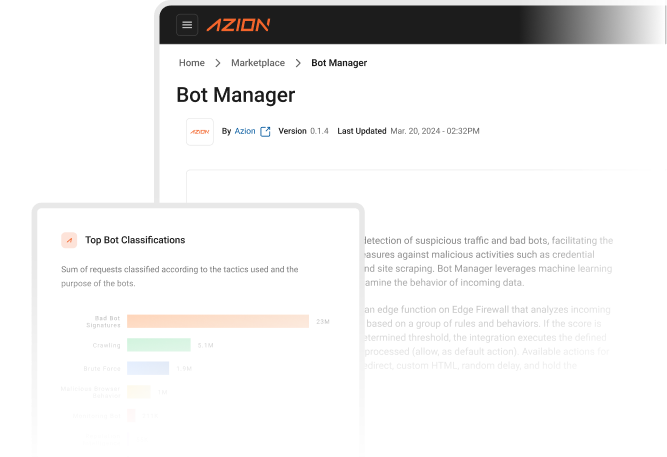 Azion Bot Manager dashboard, displaying resources related to the bot management use case.