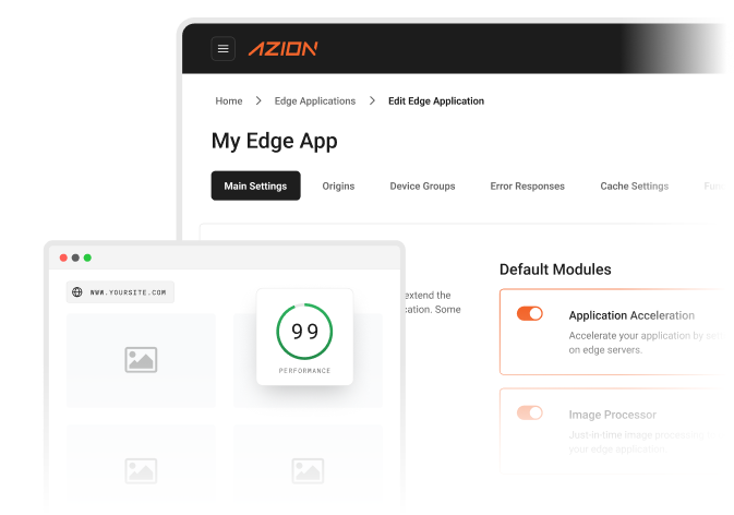 Dashboard for the Azion Edge Applications solution, providing resources related to Azion image processing and optimization use case.