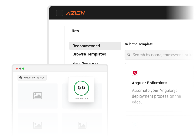 Azion Templates solution overview, presenting resources relevant for Jamstack websites use case.