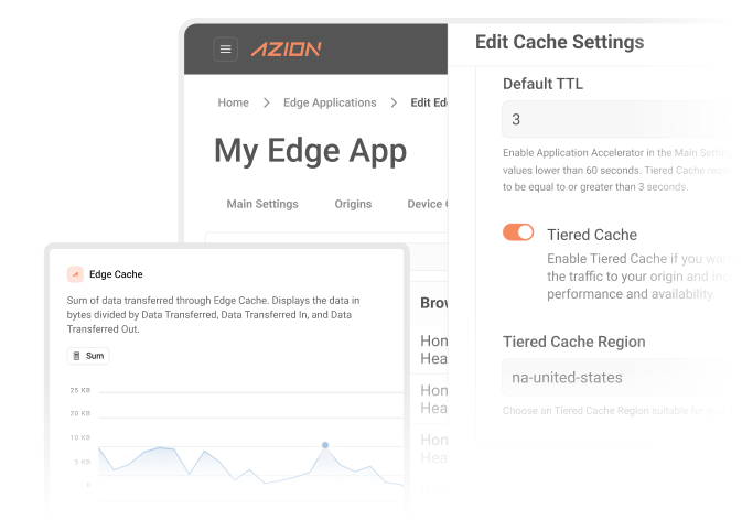 Azion Edge Applications solution dashboard with resources for use cases involving live streaming delivery.