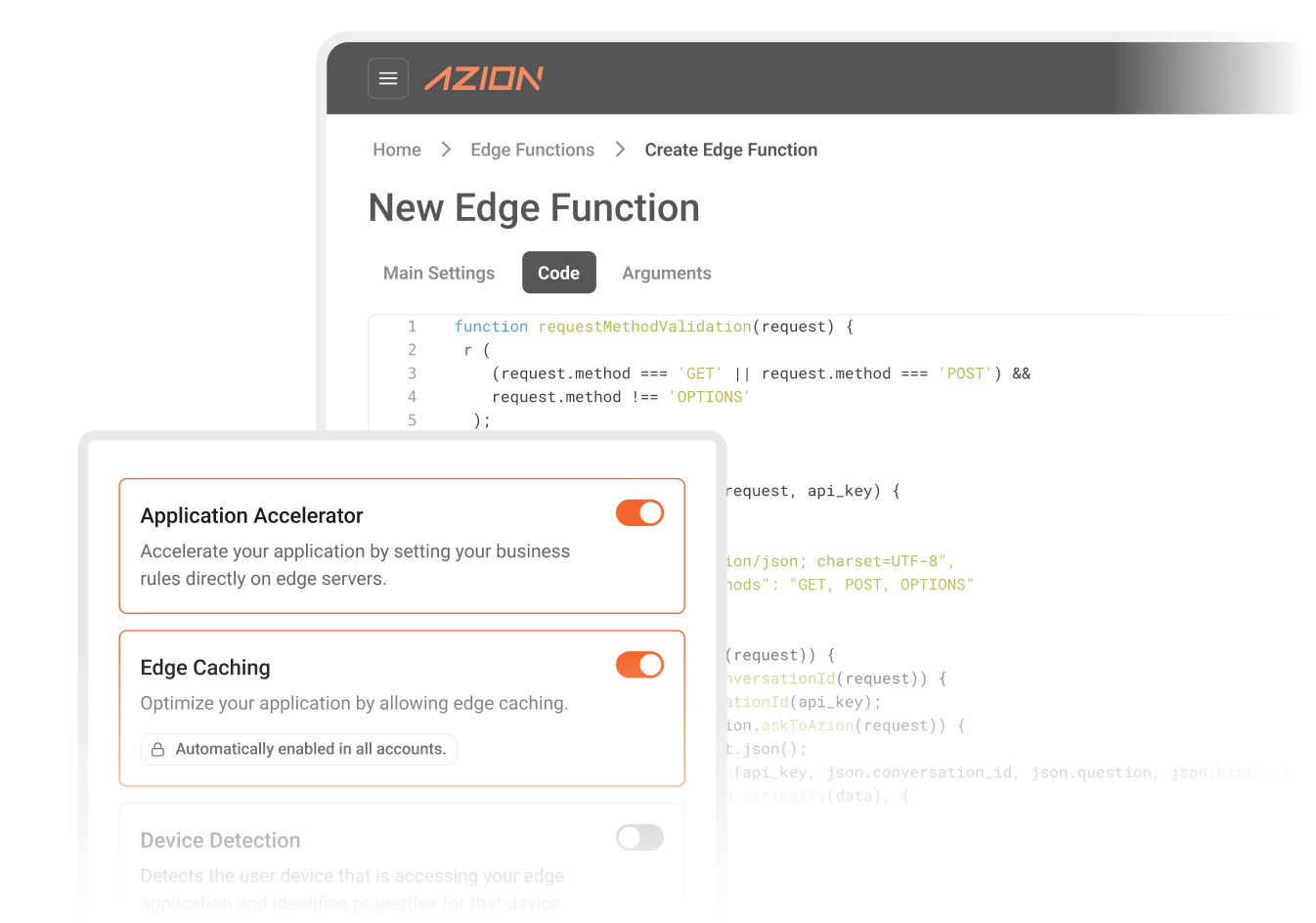 Dashboard illustrating the serverless applications use case with the Azion Edge Functions solution.