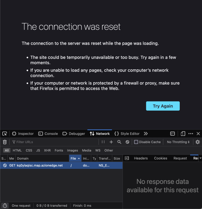 Imagen con mensaje de la función scheduled blocking: The connection was reset