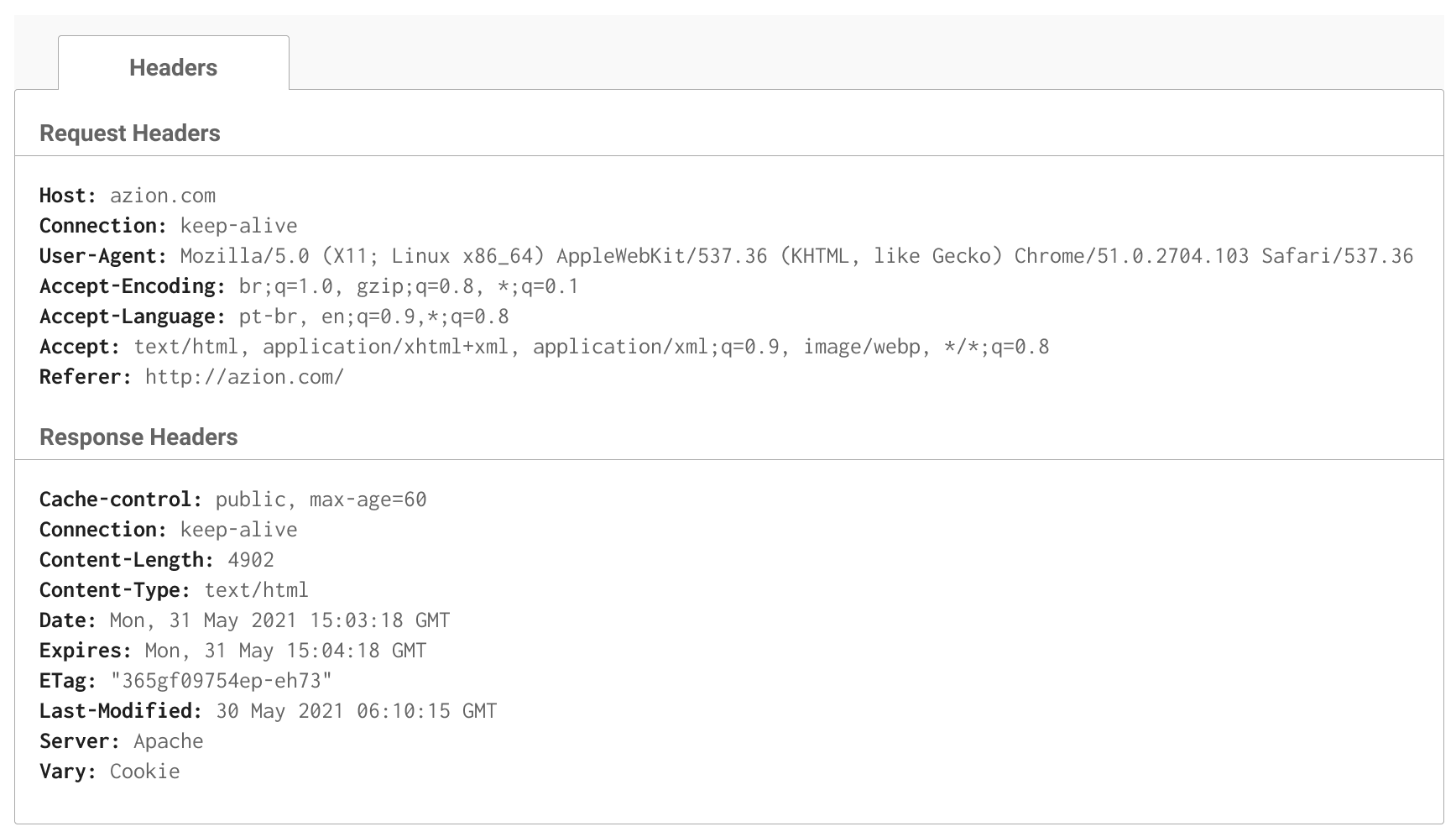 Imagem com caching headers