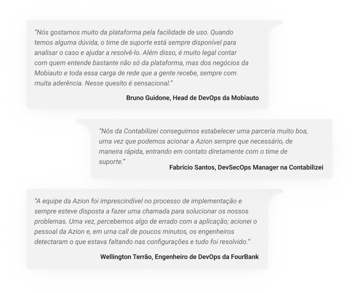 Imagem com depoimentos de clientes da plataforma de edge computing da Azion
